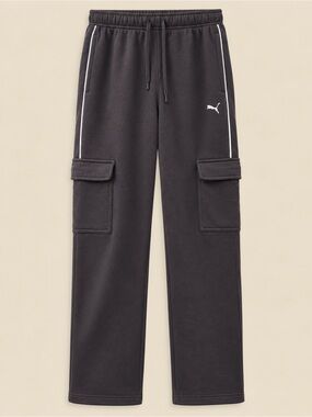 Puma Youth L (14–16) Cargo Sweatpants Gray Drawstring Straight Leg